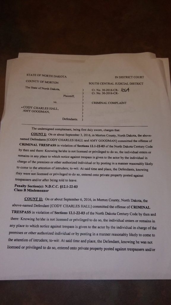 Warrant for Amy Goodman's Arrest